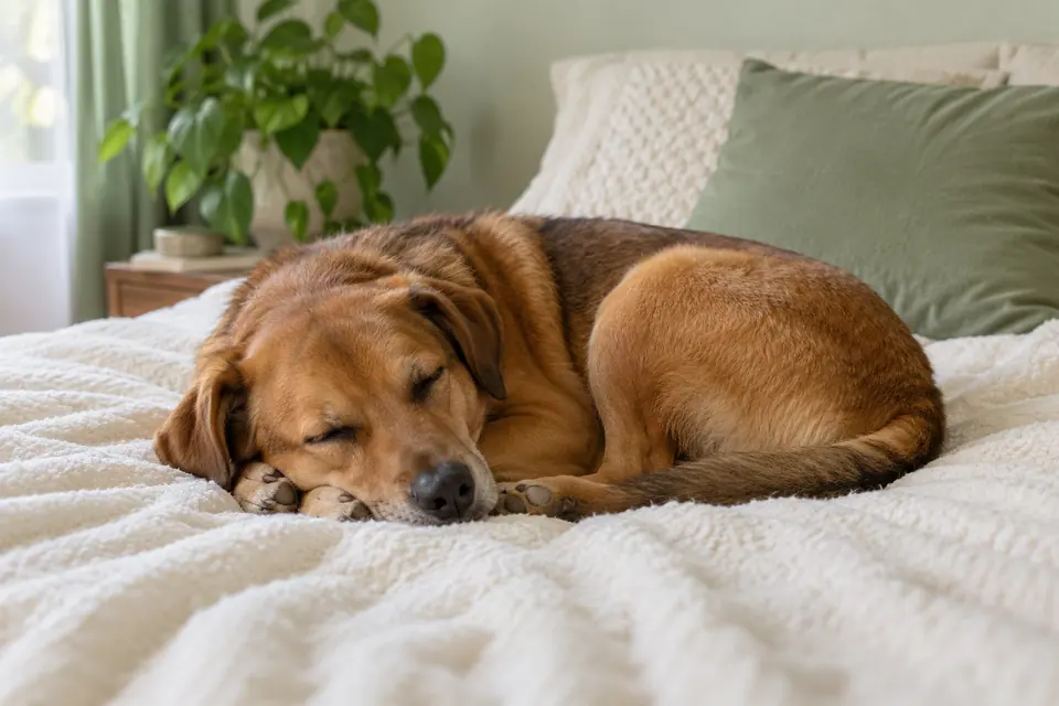 Chien endormi sur un lit